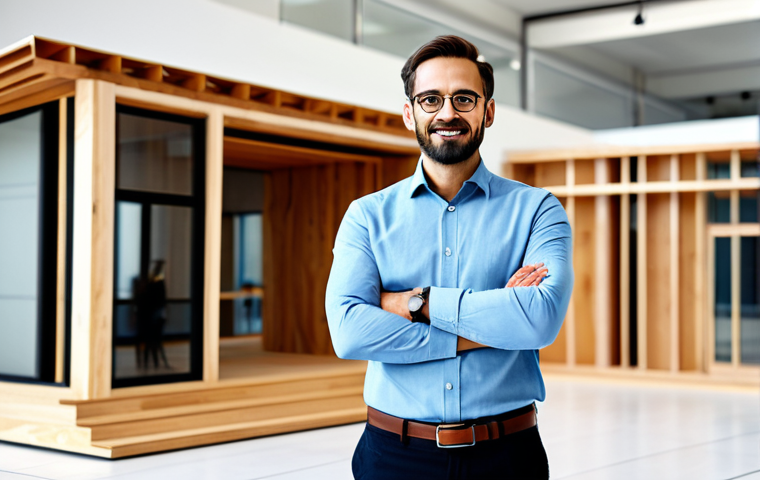 **
"A professional architect, fully clothed in a stylish yet modest business casual outfit, stands confidently in front of a modern, sustainable building design model made of wood and glass. The background features a bright and airy architectural office with blueprints and design sketches visible. Perfect anatomy, correct proportions, natural pose, well-formed hands, proper finger count, natural body proportions. Safe for work, appropriate content, professional, family-friendly. High quality, realistic rendering."
**